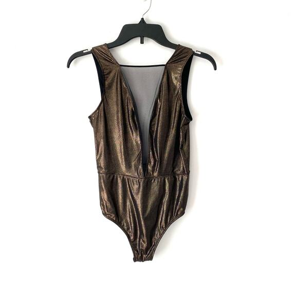 Victoria’s Secret Metallic Gold Bronze Plunge Bodysuit NWTs size small - Picture 2 of 7